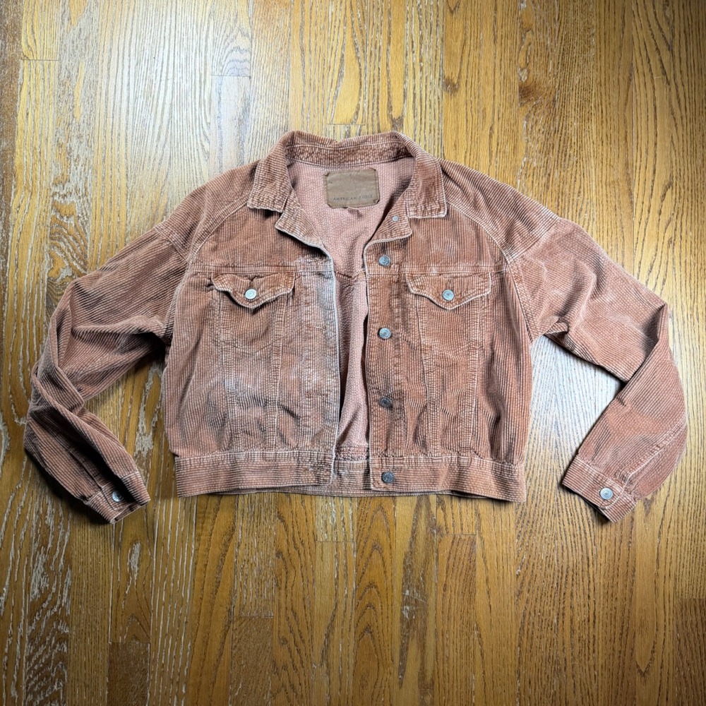 American Eagle Womens Corduroy Trucker Jacket Brown Cropped Medium M